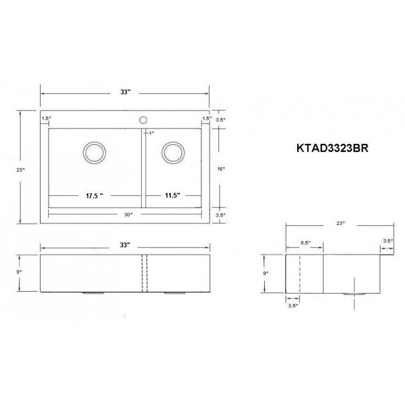 Modern 33 Inch Small Radius Stainless Steel Top mount Farm Apron
